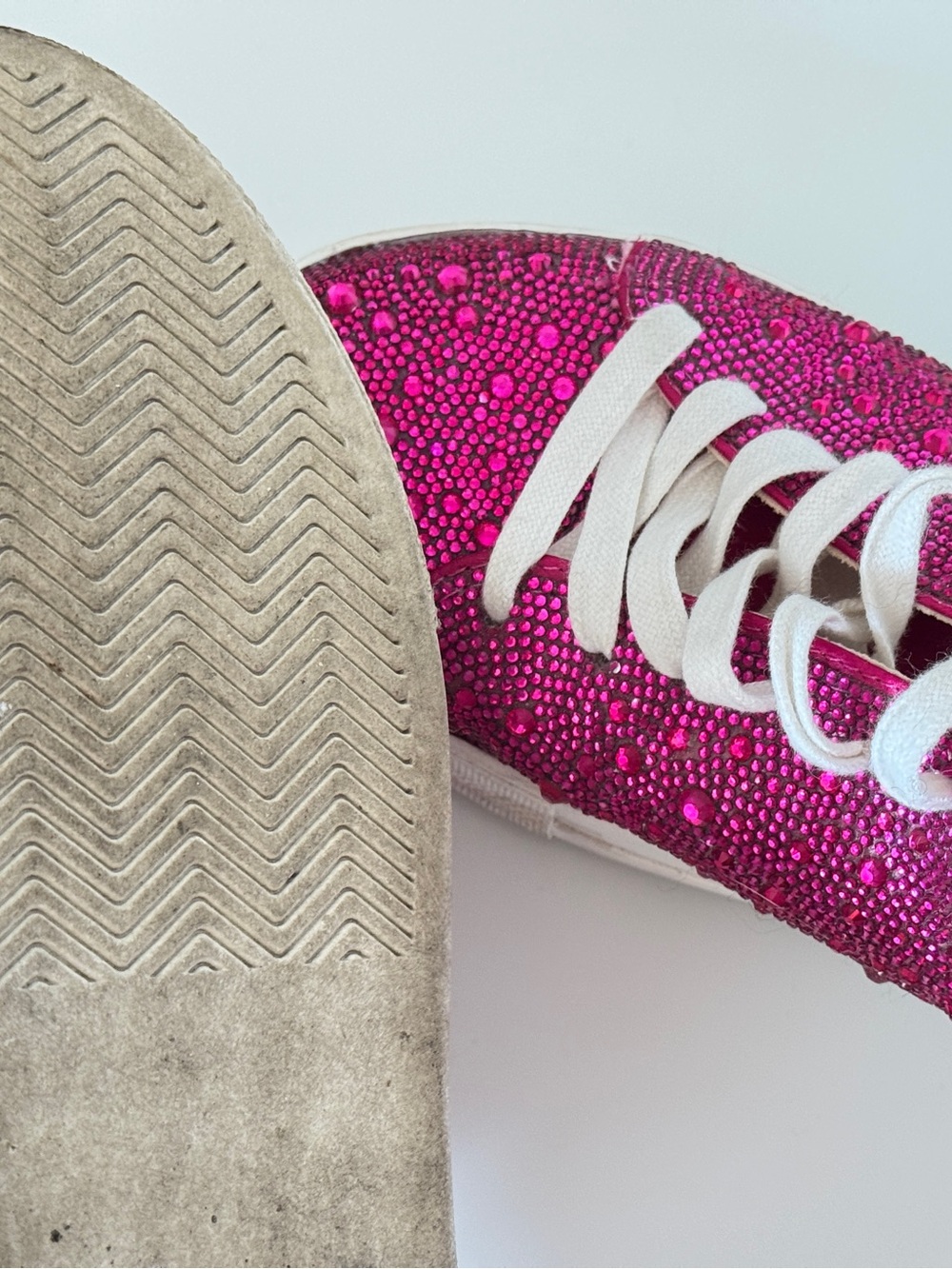 Betsy Johnson Sparkling Hot Pink Crystal Lace-Up Women's Sneakers - Picture 2 of 5